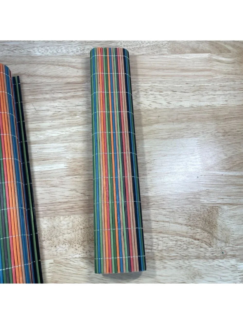 Set of 4 Multicolor Striped Bamboo Placemats Rectangle 18 x 11.25 Rolled